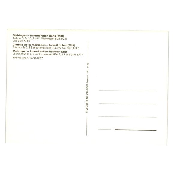 Meiringen Innertkirchen Railway Locomotives Vintage Postcard 1977 Switzerland - Picture 2 of 2